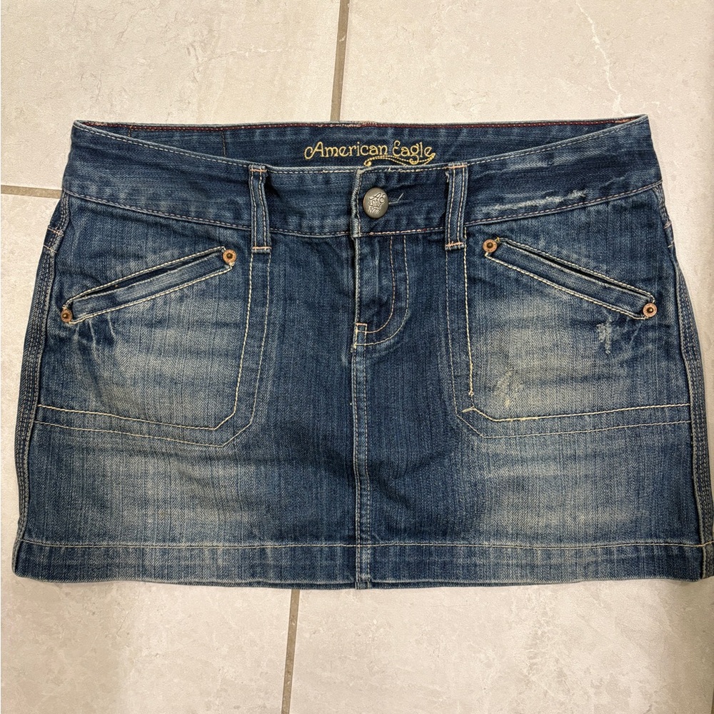 American Eagle Outfitters Distressed Blue Mini Skirt